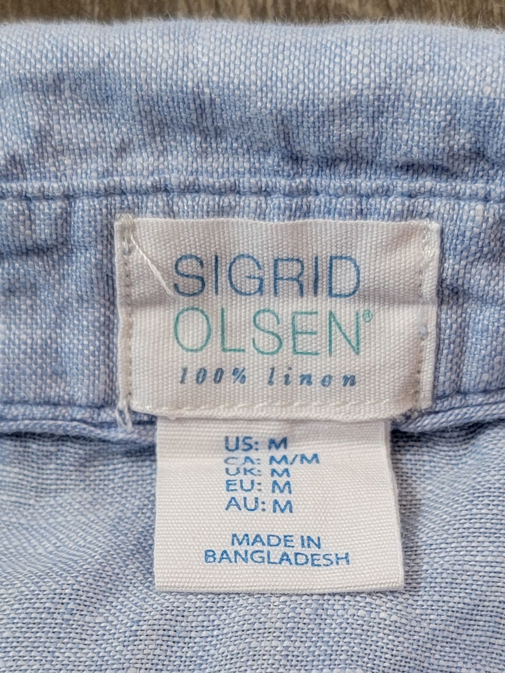 Sigrid Olsen 100% Linen Chambrey 1/2 Button Tunic Womens M Light Blue Roll Tab S - Picture 7 of 11